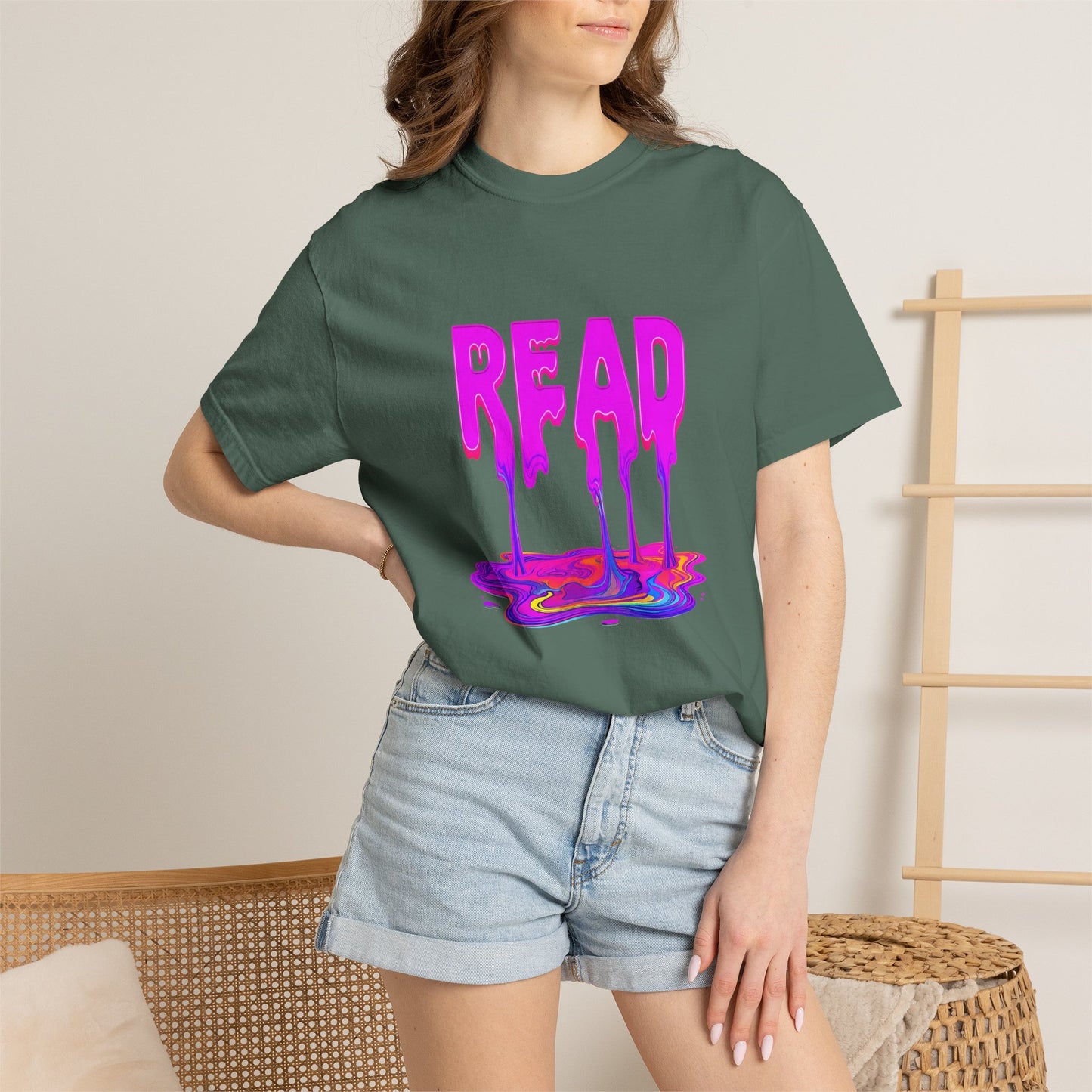 "READ" Dripping Graphic T-Shirt — Psychedelic Melting Book Design