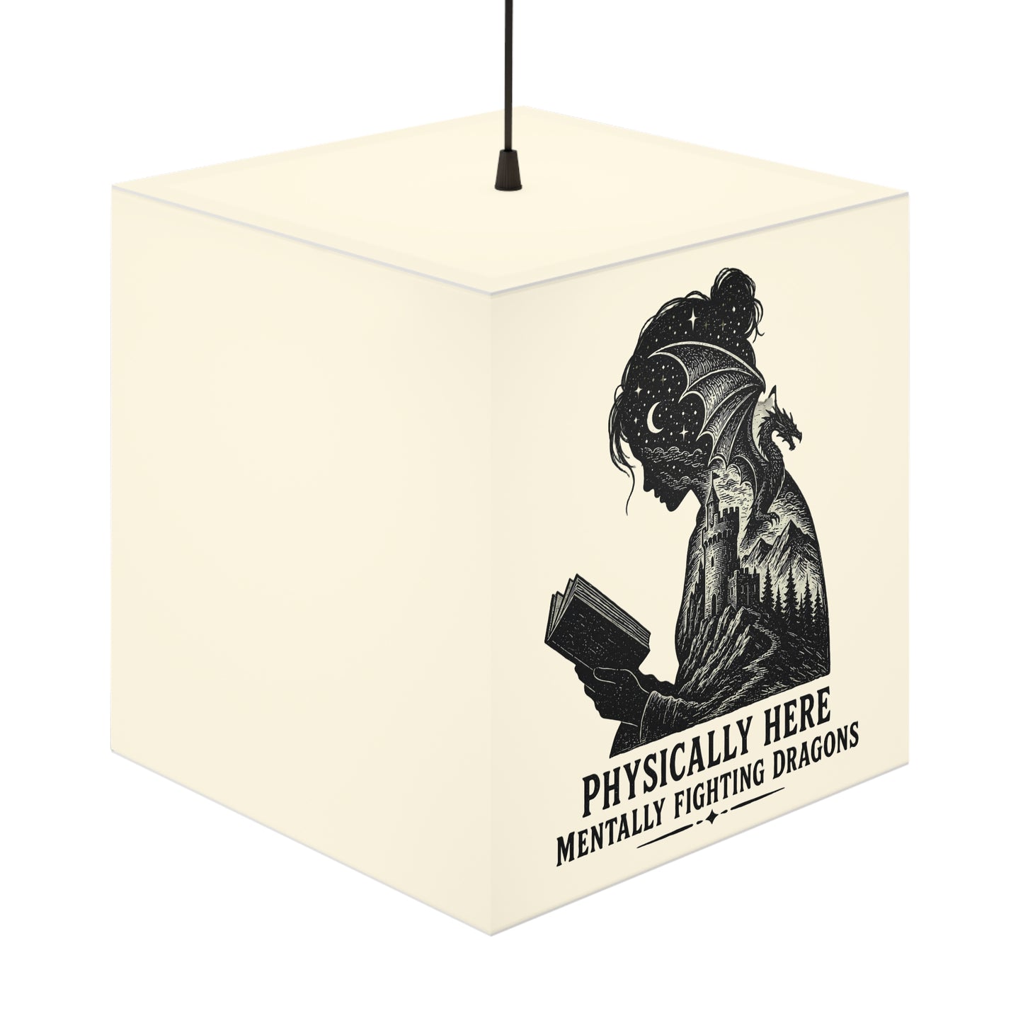 Light Cube Lamp — 'Physically Here, Mentally Fighting Dragons' Reading Cube Lamp