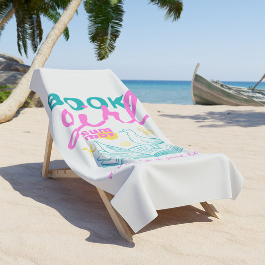 Beach Towel — "Book Girl Summer" Illustrated Reading & Seaside Vibes