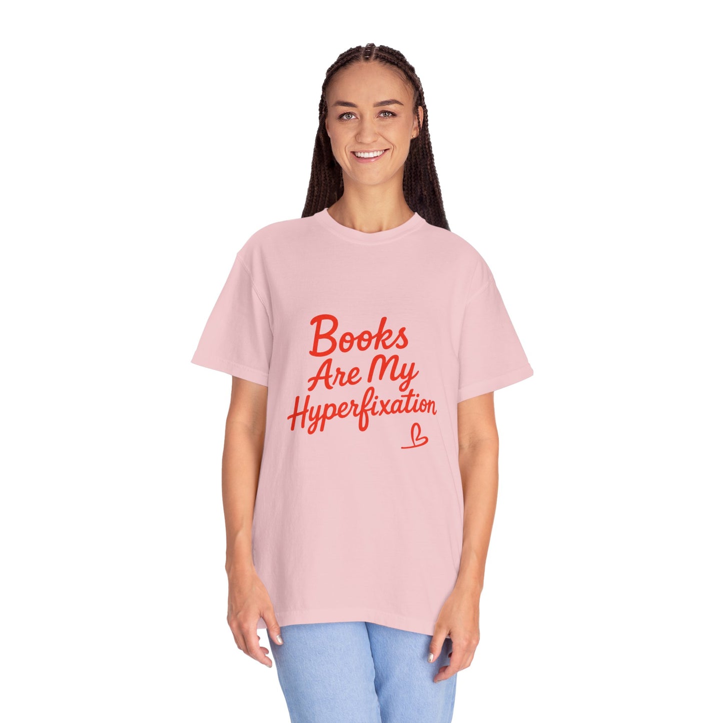 Books Are My Hyperfixation T-Shirt — Cute Red Script Reading Tee for Book Lovers
