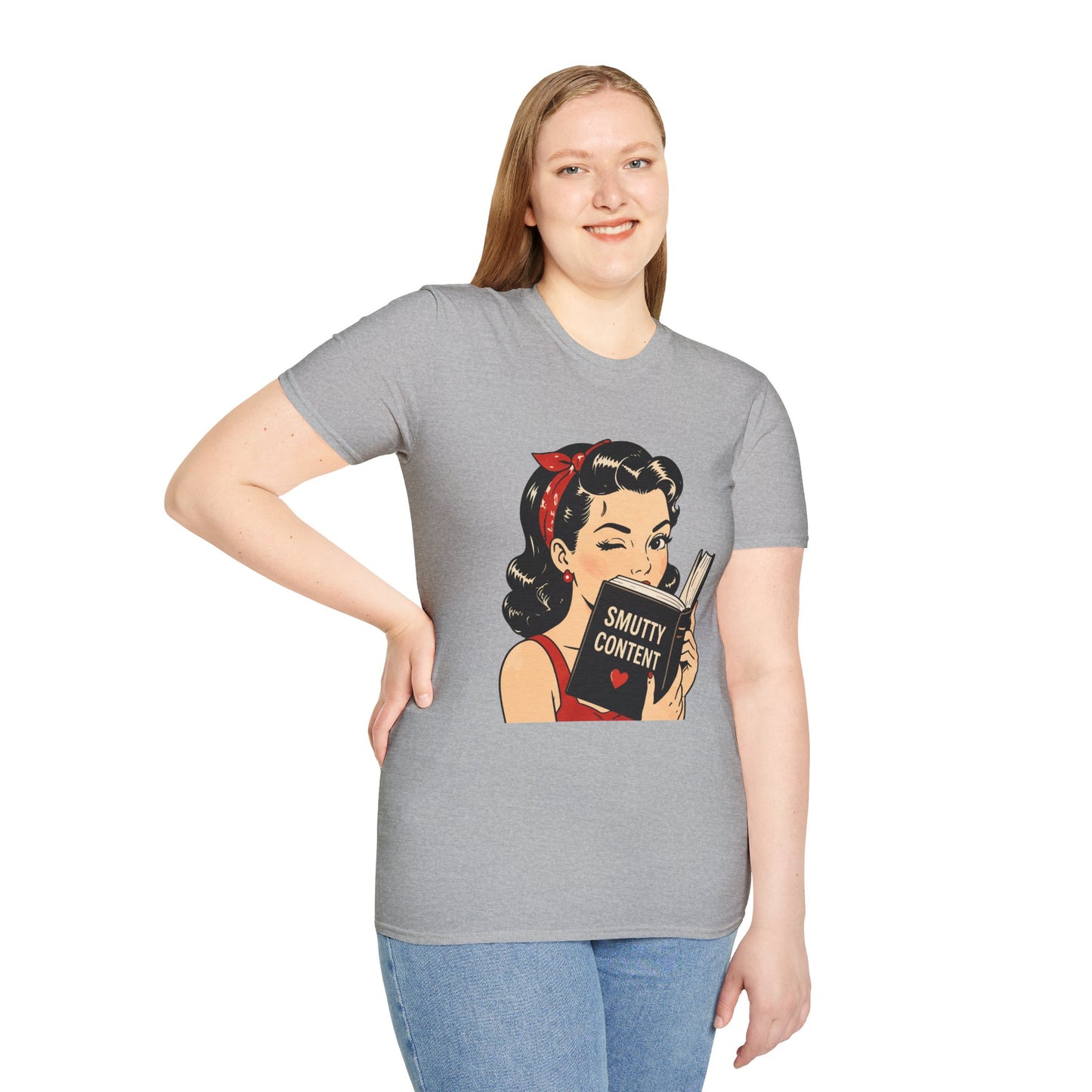 Lightweight Fabric - Vintage Pin-up Reading Tee — "Smutty Content" Graphic T-Shirt