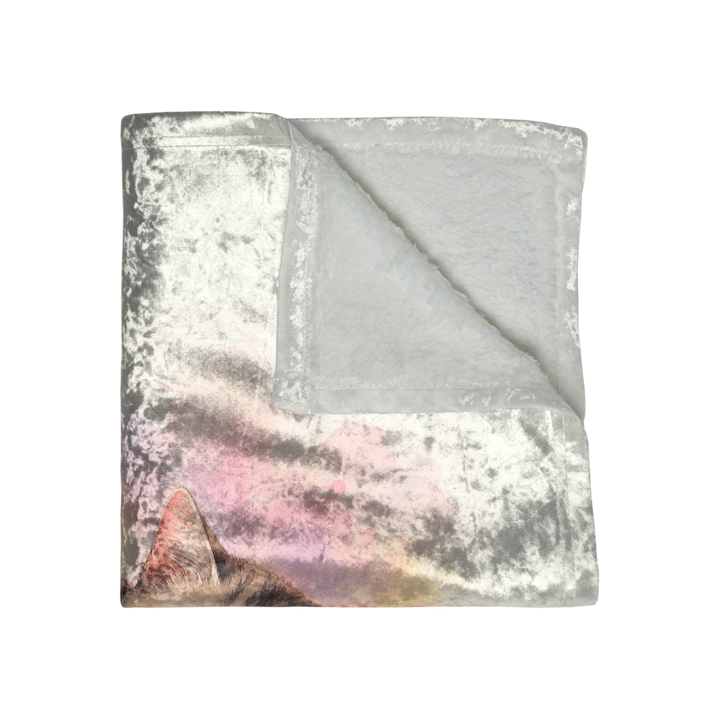 Crushed Velvet Blanket — Cozy Sleeping Cat on Book Plush Throw