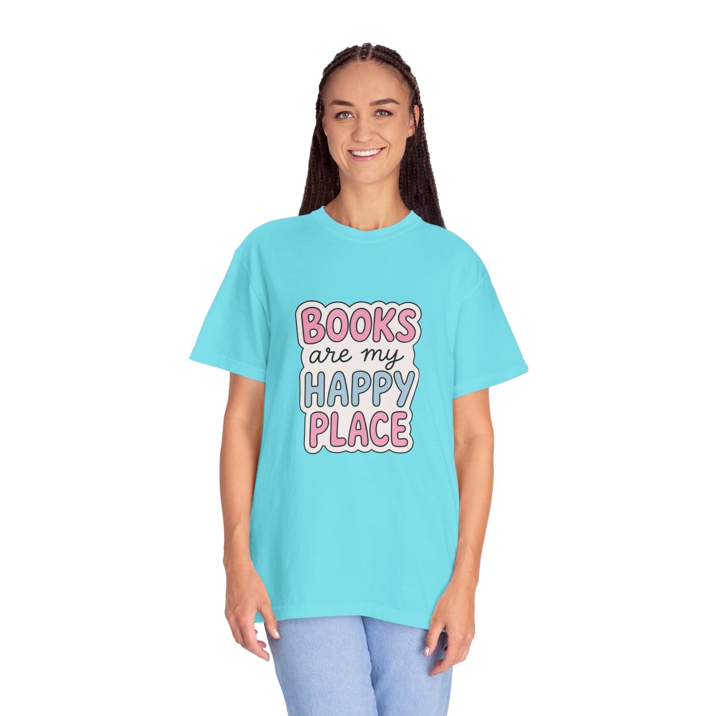 "Books Are My Happy Place" T-Shirt — Cute Pastel Reader Tee