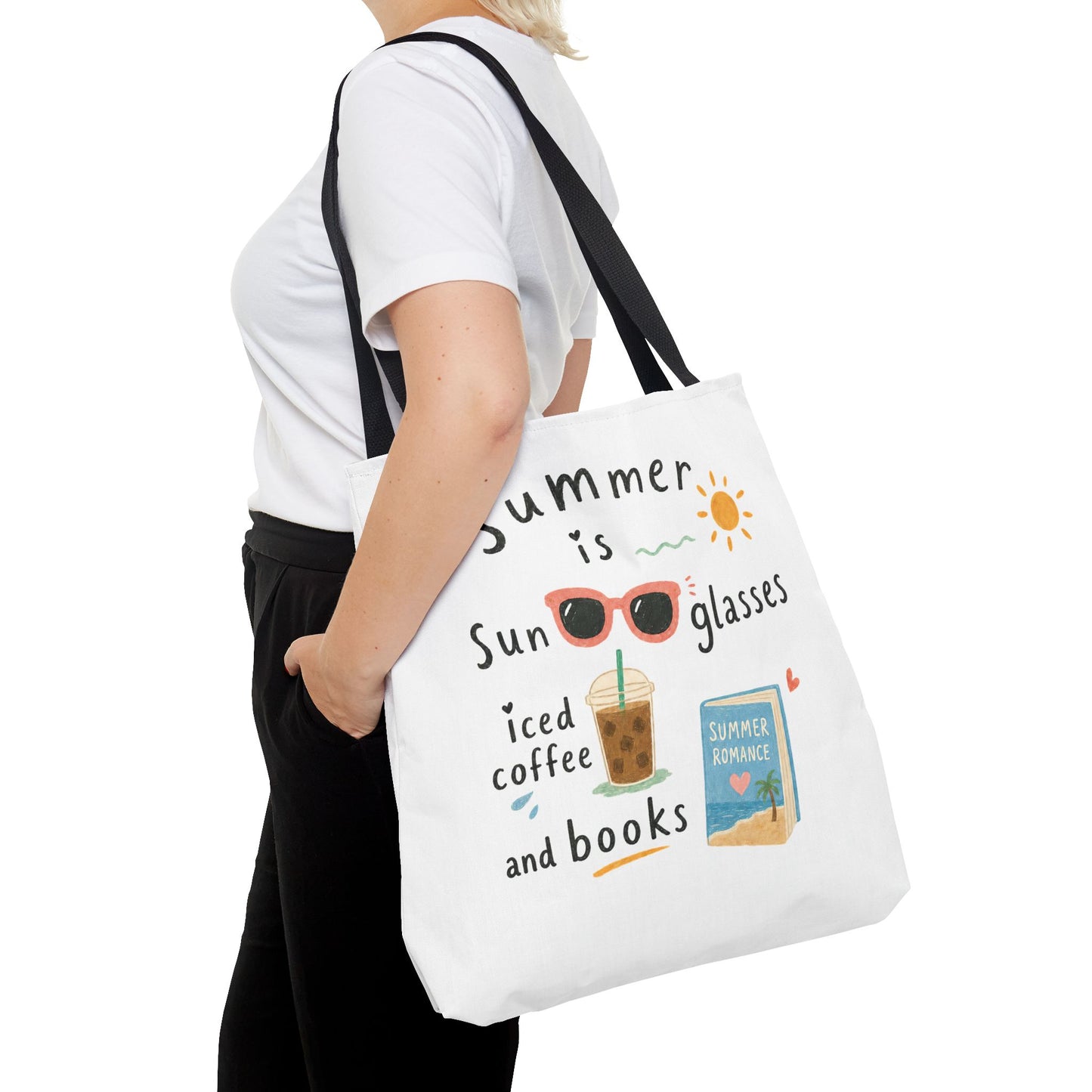 Summer Tote Bag — “Summer is Sunglasses, Iced Coffee and Books” Beach Book Bag
