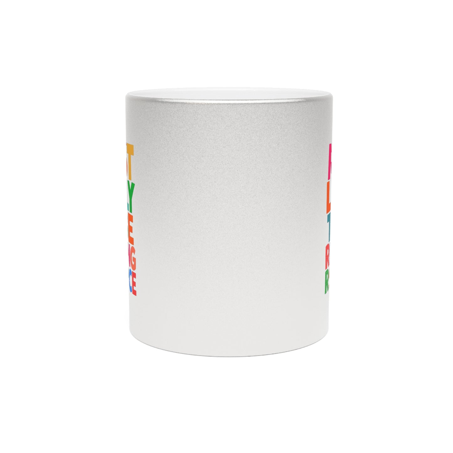Metallic Mug — "Most Likely to Be Reading Romance" Silver Coffee Cup for Romance Lovers