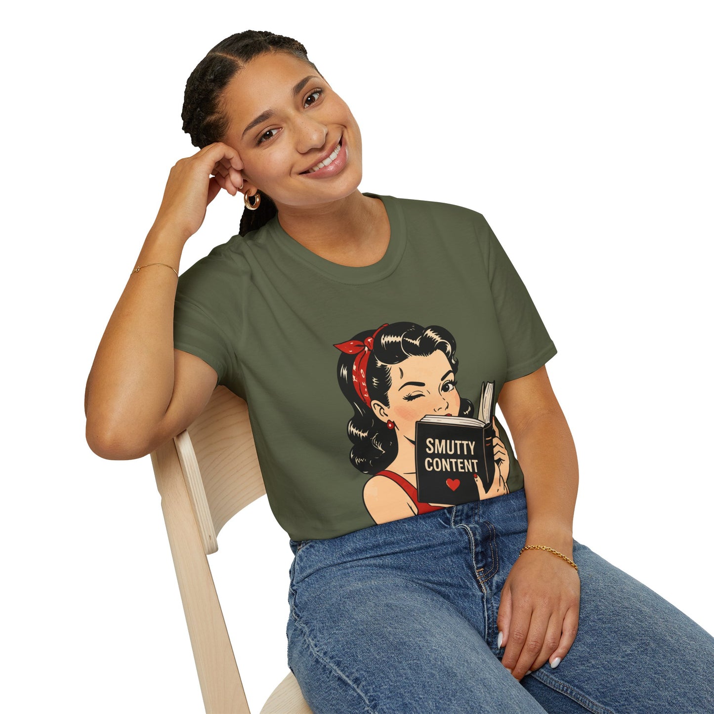 Lightweight Fabric - Vintage Pin-up Reading Tee — "Smutty Content" Graphic T-Shirt