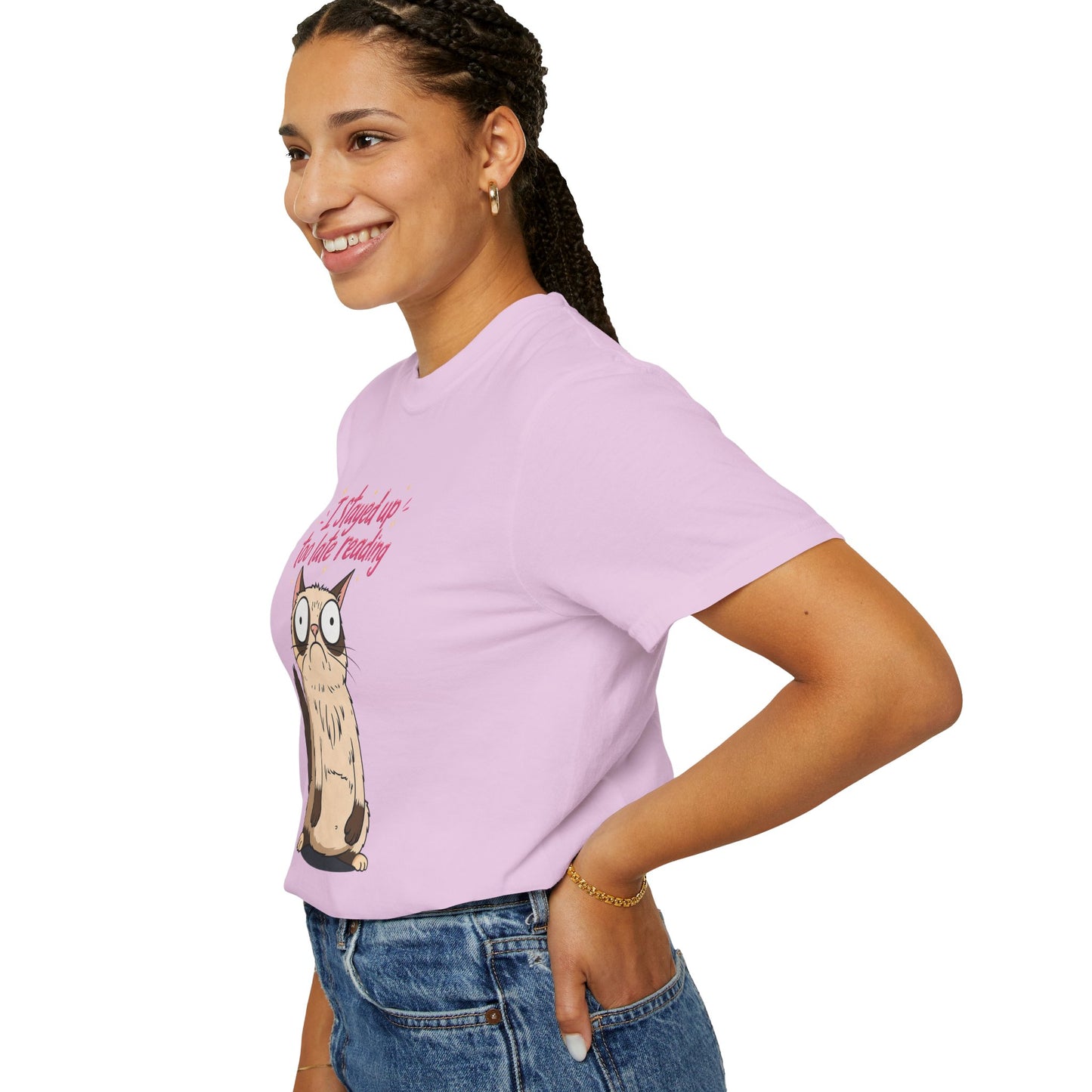 "I Stayed Up Too Late Reading" Cat T-Shirt — Cute Book Lover Graphic Tee