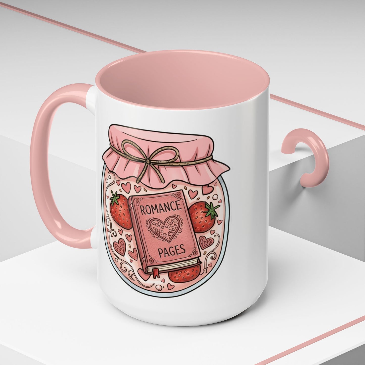 "Romance Pages" Jam Jar Coffee Mug — Cute Strawberry Jam Romance Readers Mug (11/15oz)