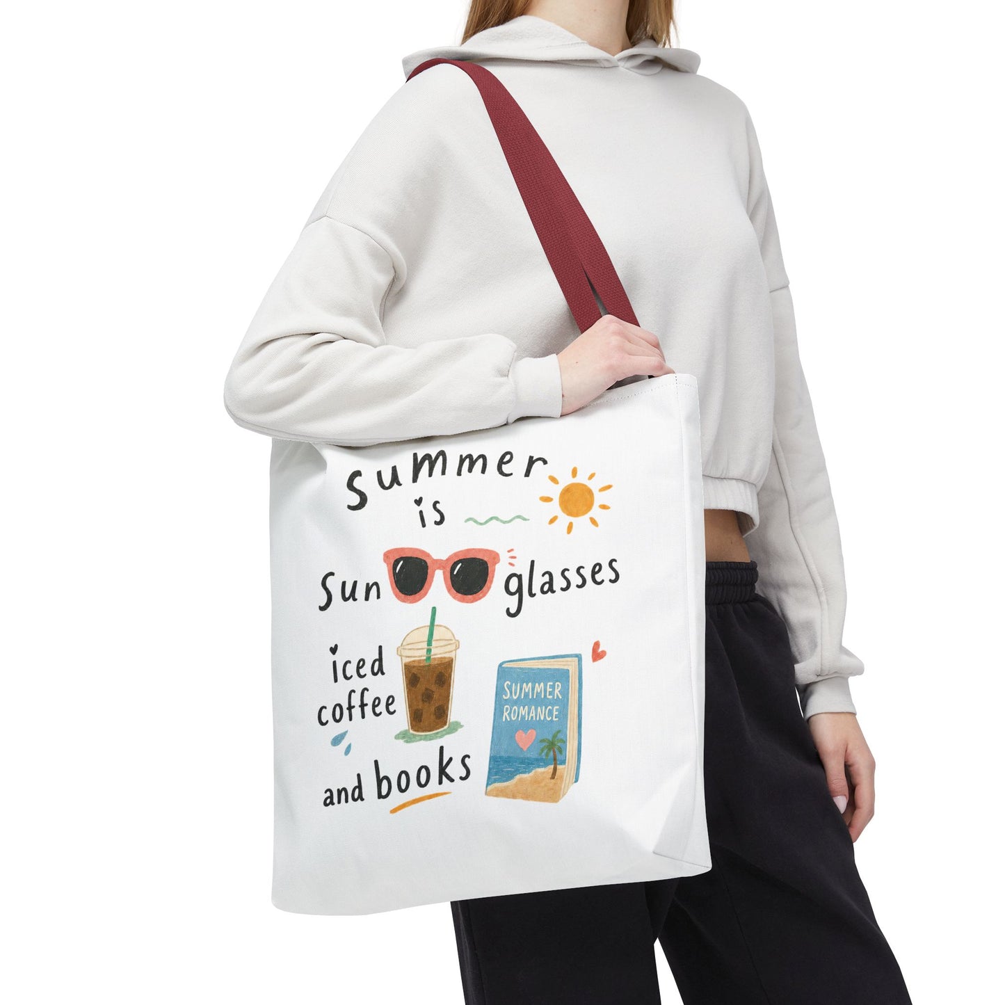 Summer Tote Bag — “Summer is Sunglasses, Iced Coffee and Books” Beach Book Bag