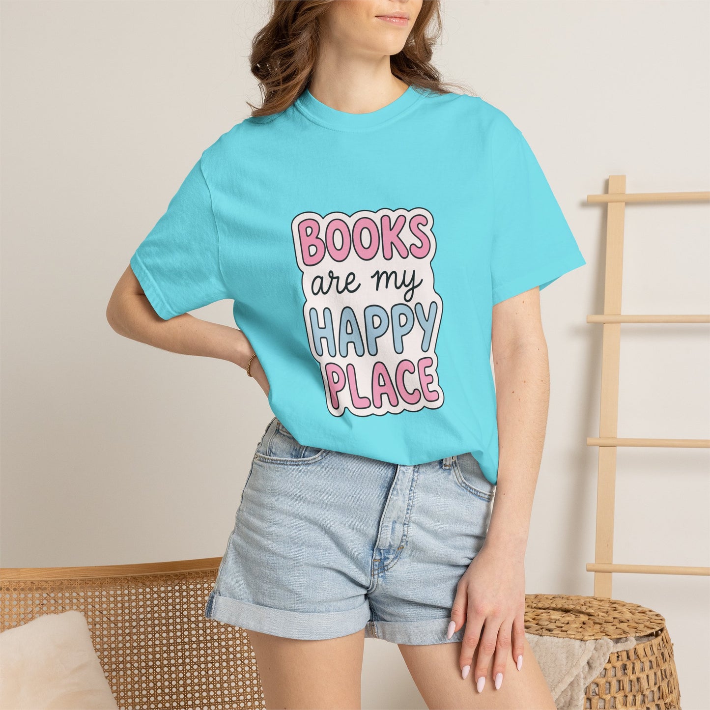 "Books Are My Happy Place" T-Shirt — Cute Pastel Reader Tee
