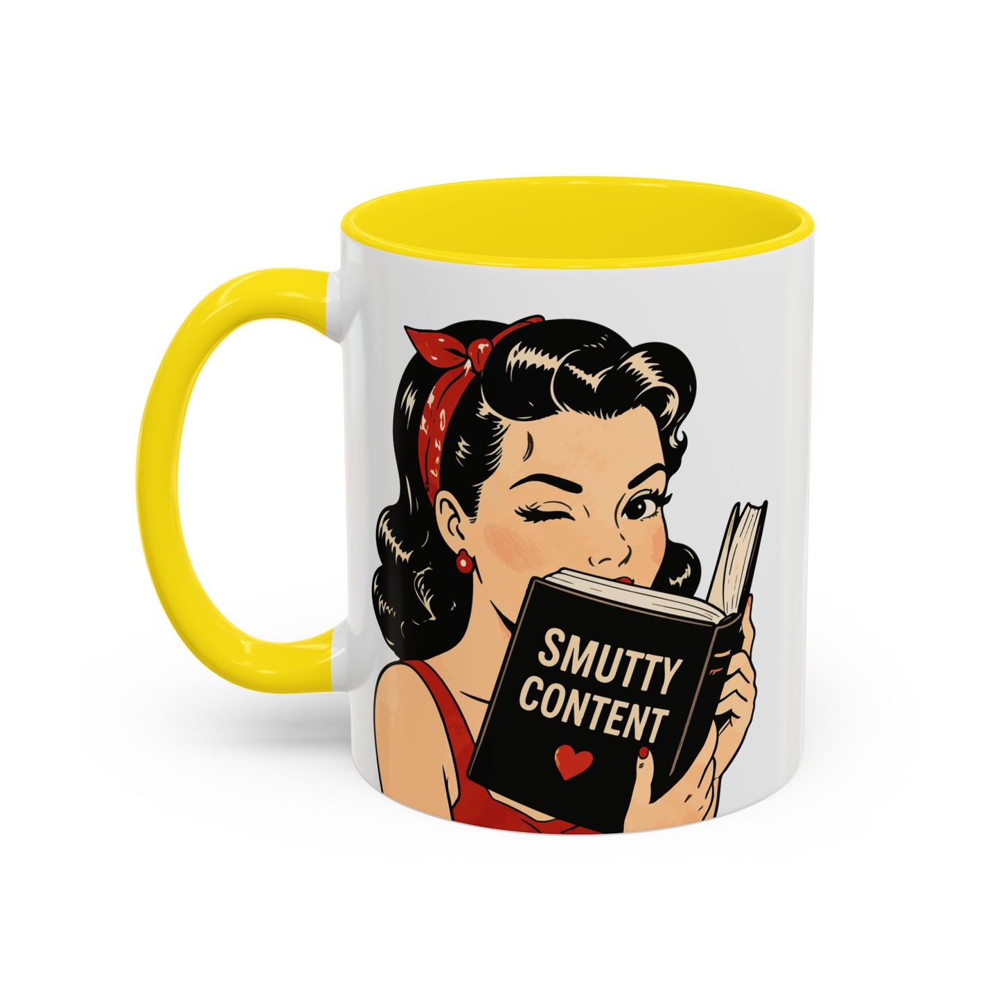 Retro Pin-Up Coffee Mug — Vintage Pop Art Woman with Heart Lollipop (11oz)