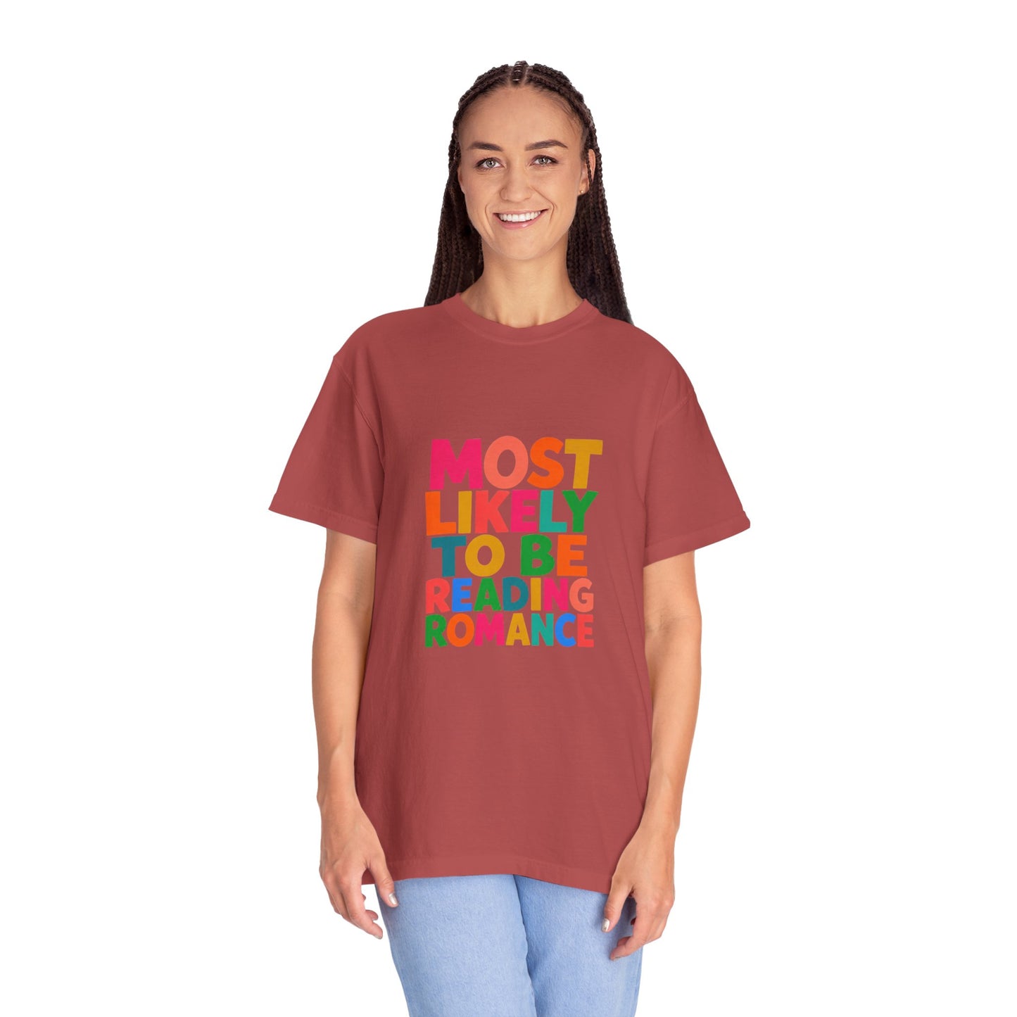 "Most Likely to Be Reading Romance" Colourful Book Lover Tee