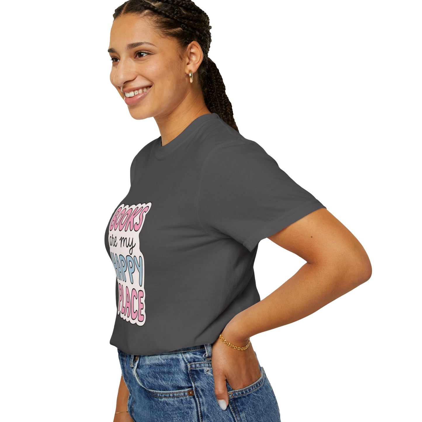 "Books Are My Happy Place" T-Shirt — Cute Pastel Reader Tee