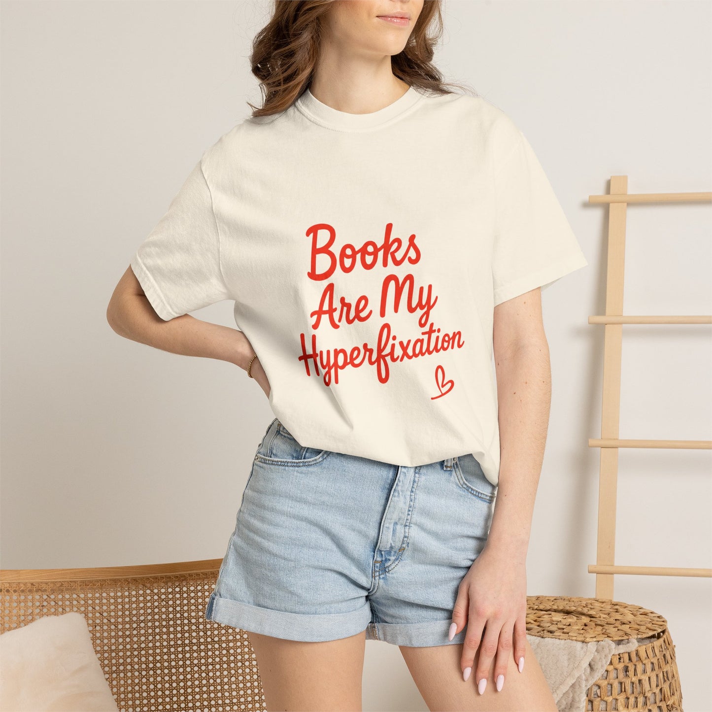 Books Are My Hyperfixation T-Shirt — Cute Red Script Reading Tee for Book Lovers