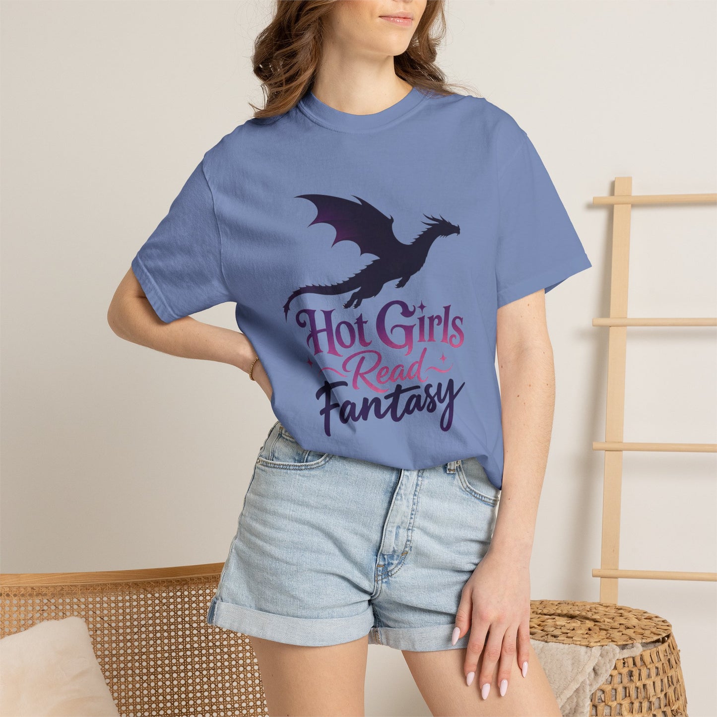 Fantasy Reader T‑Shirt — "Hot Girls Read Fantasy" Dragon Graphic