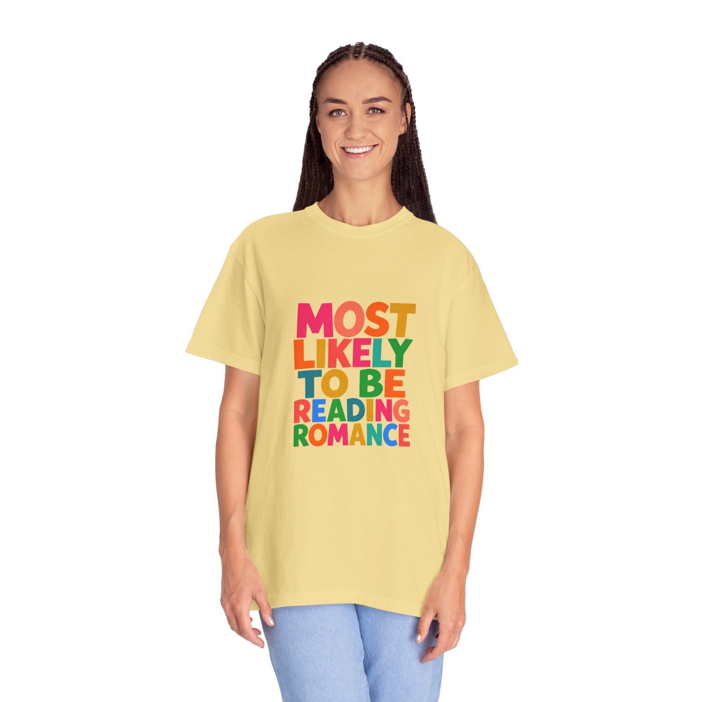 "Most Likely to Be Reading Romance" Colourful Book Lover Tee