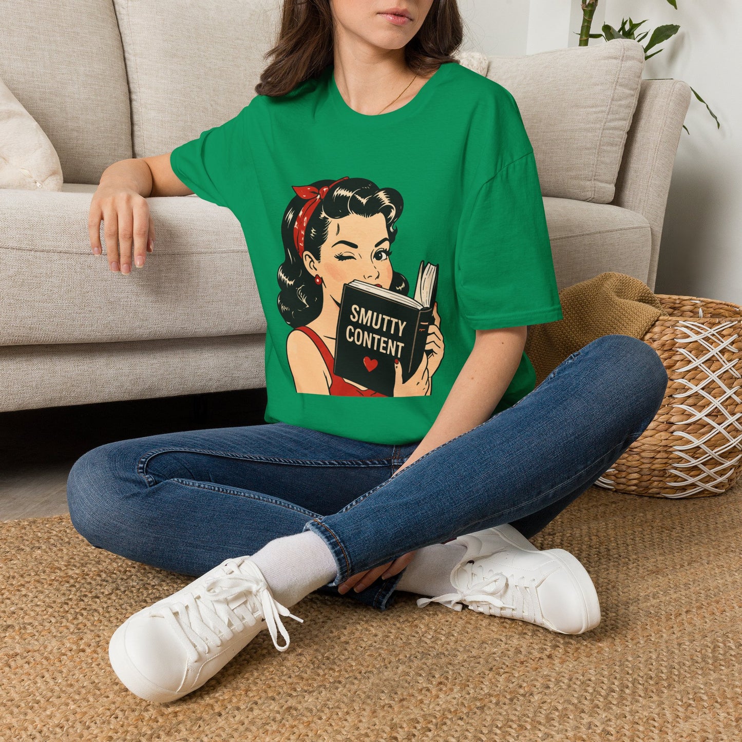 Lightweight Fabric - Vintage Pin-up Reading Tee — "Smutty Content" Graphic T-Shirt