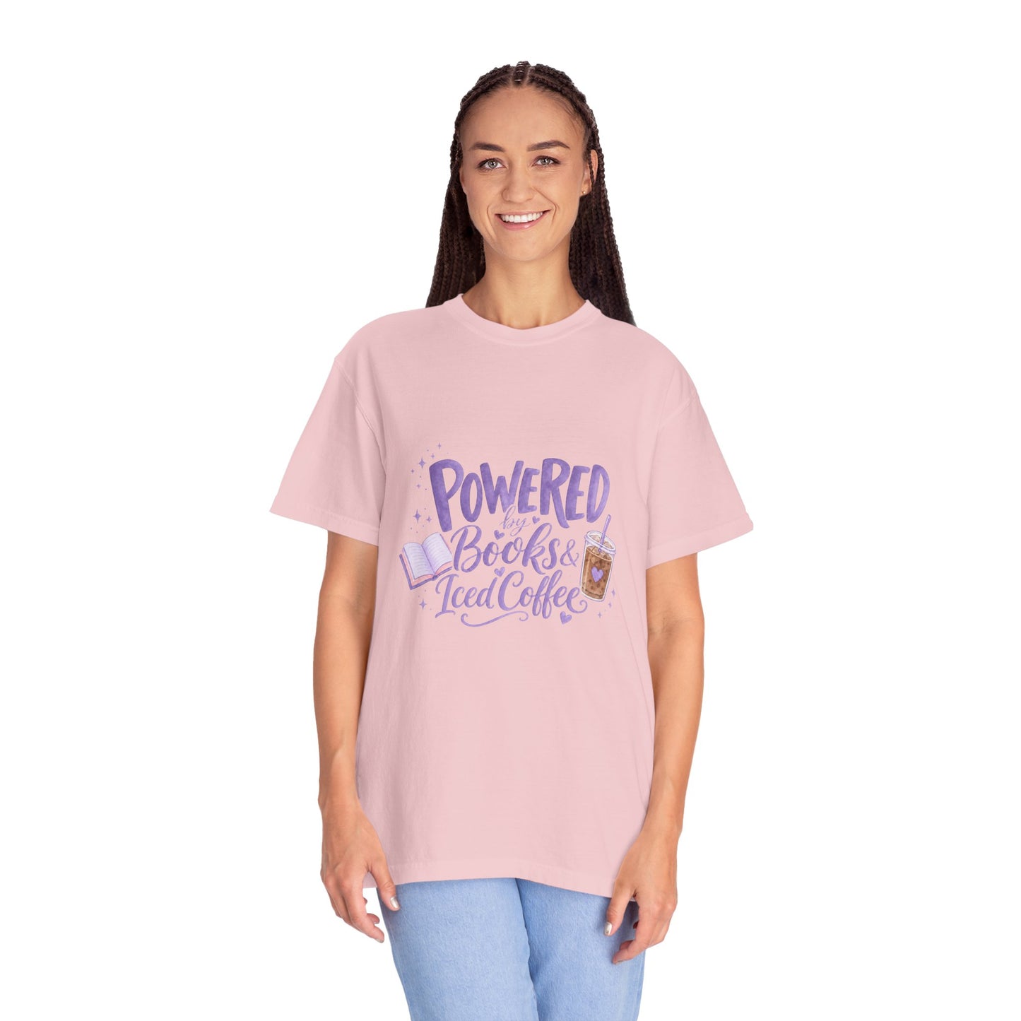 Book Lover T‑Shirt — "Powered by Books & Iced Coffee" Graphic Tee