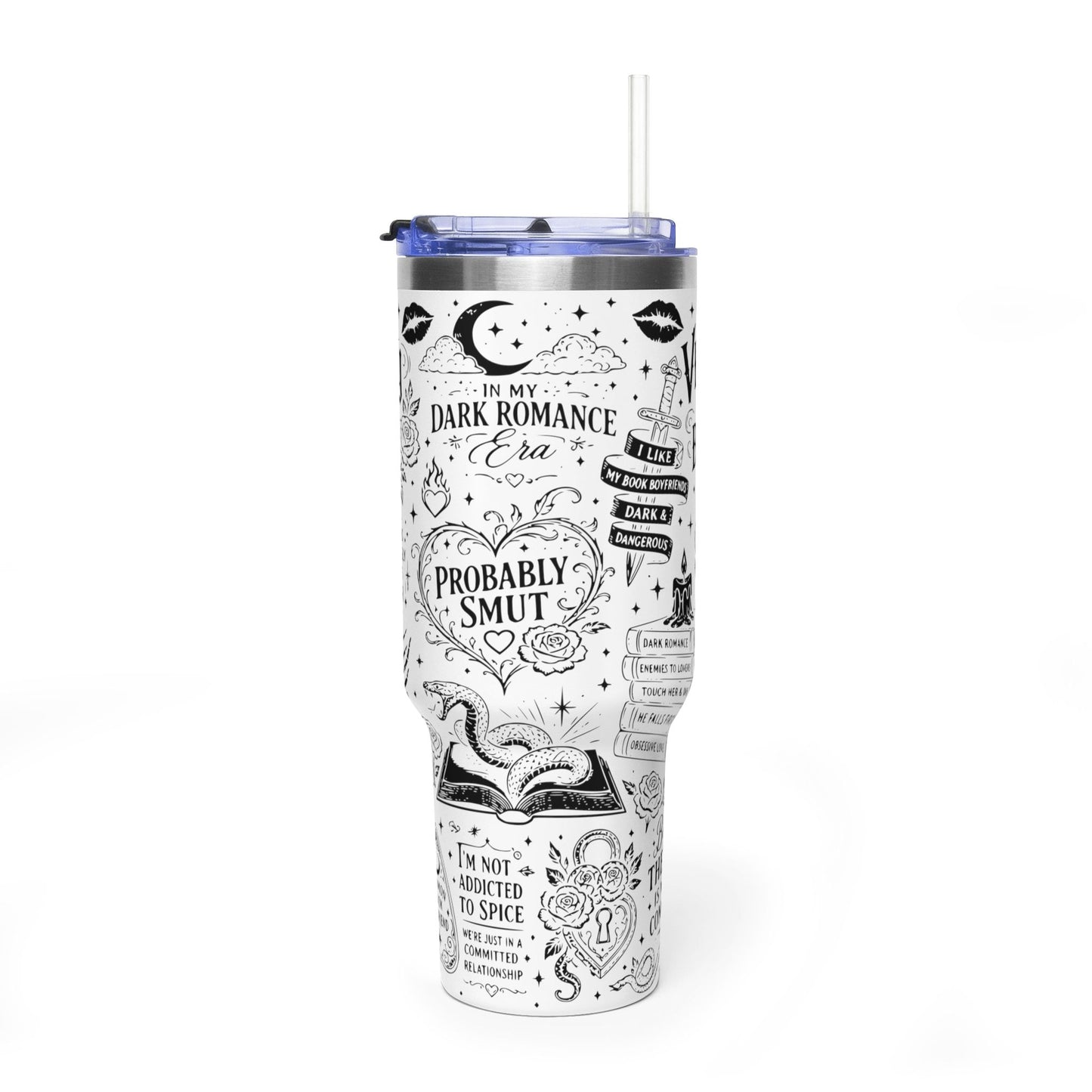 40oz Tumbler — "In My Dark Romance Era (Probably Smut)" Graphic Vacuum Travel Mug