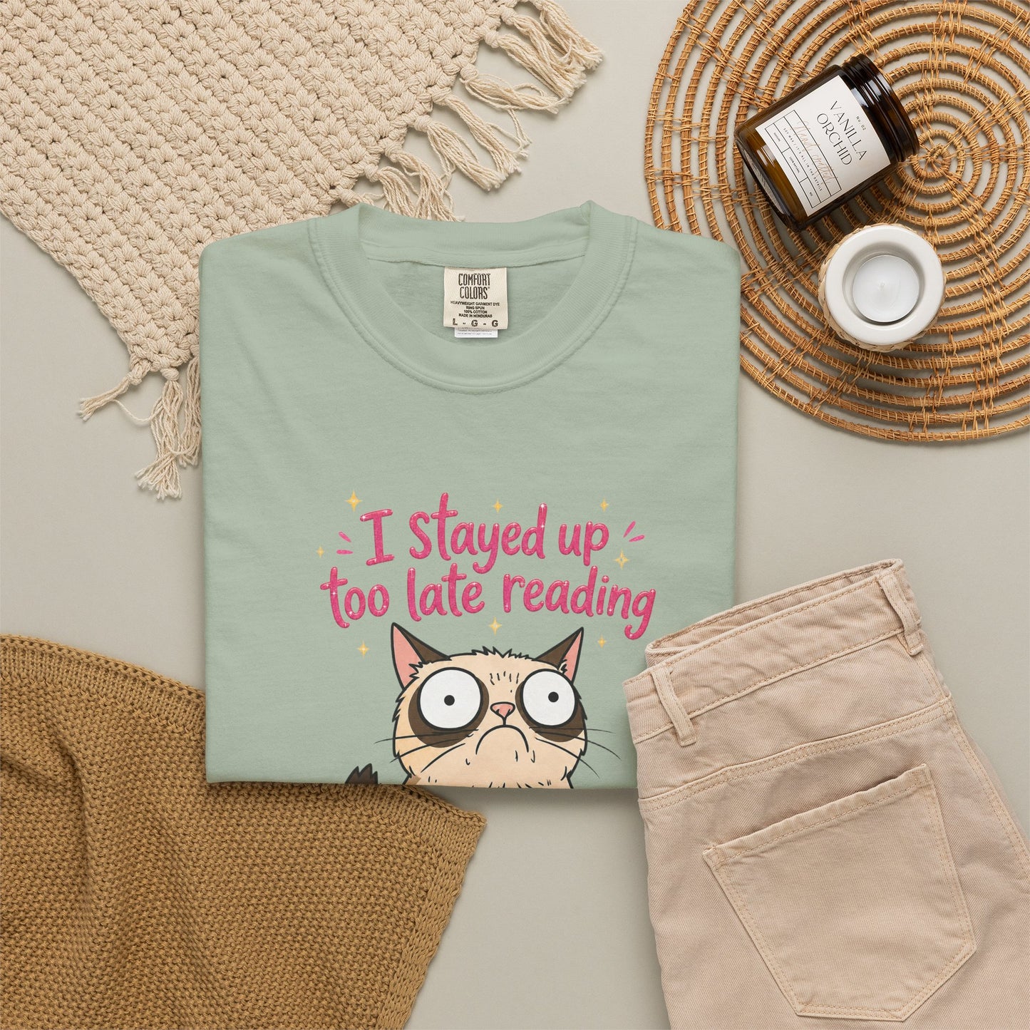 "I Stayed Up Too Late Reading" Cat T-Shirt — Cute Book Lover Graphic Tee