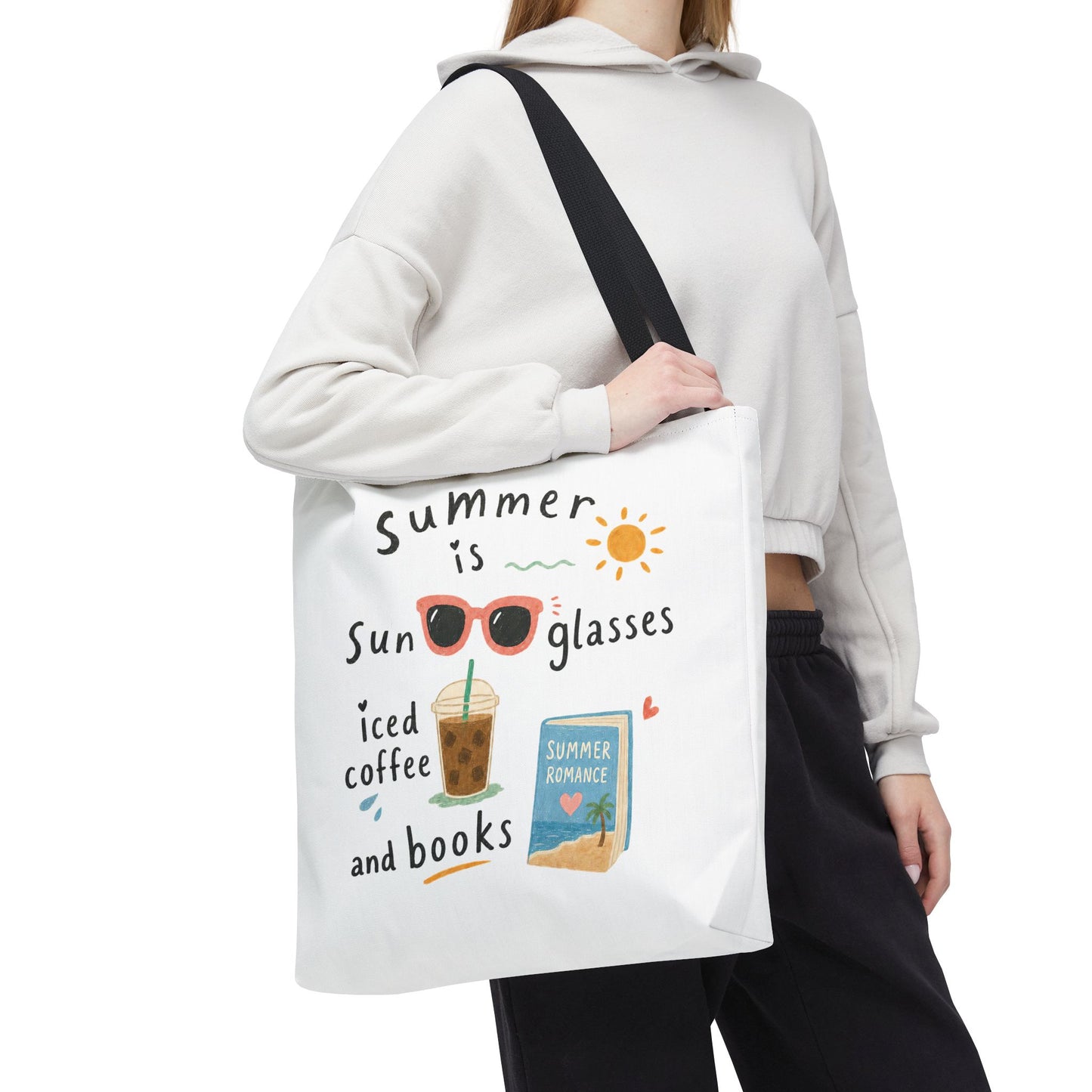 Summer Tote Bag — “Summer is Sunglasses, Iced Coffee and Books” Beach Book Bag