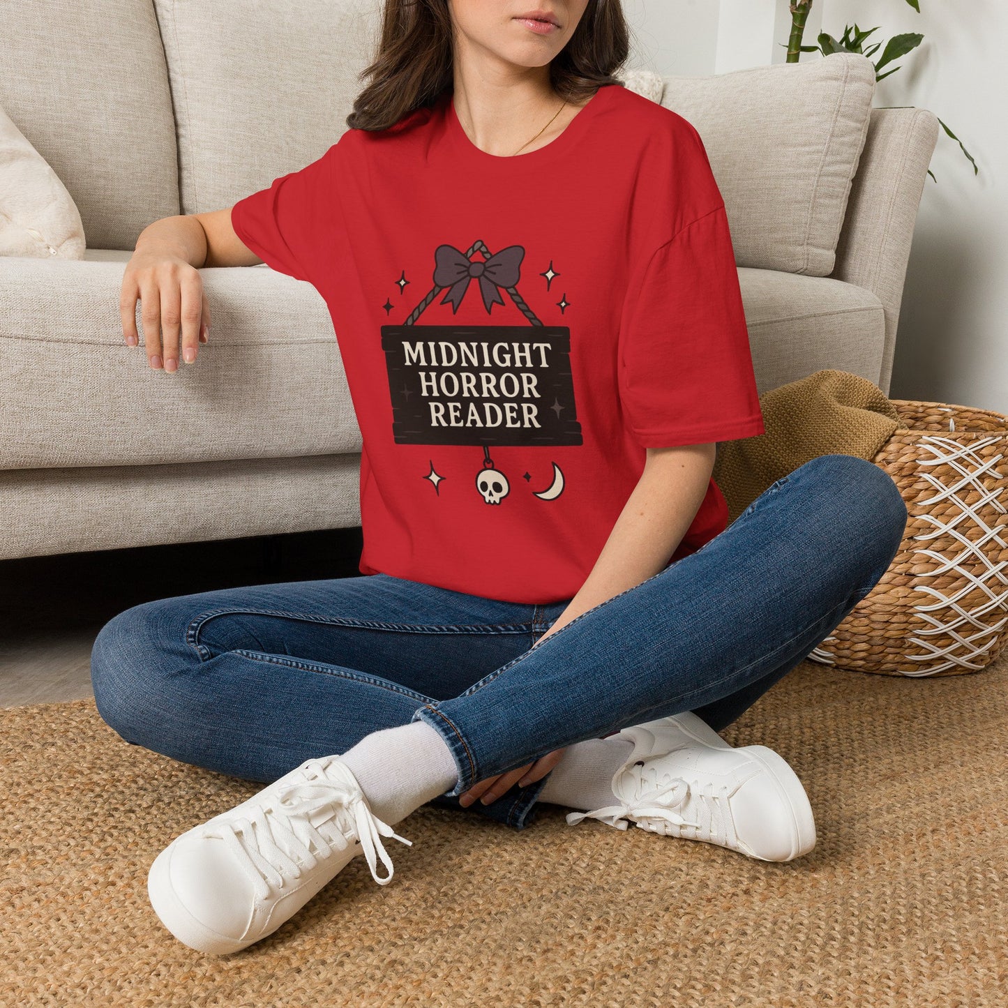 Lightweight Fabric - "Midnight Horror Reader" T-Shirt — Spooky Book Lover Graphic Tee