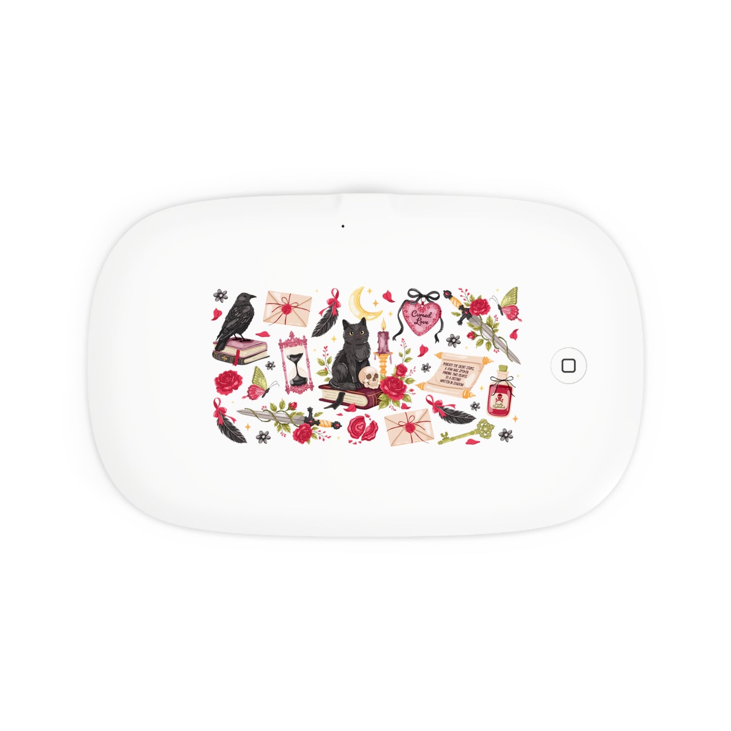 Witchy Cats UV Phone Sanitizer & Wireless Charging Pad — Black Cat, Herbs & Tarot Design