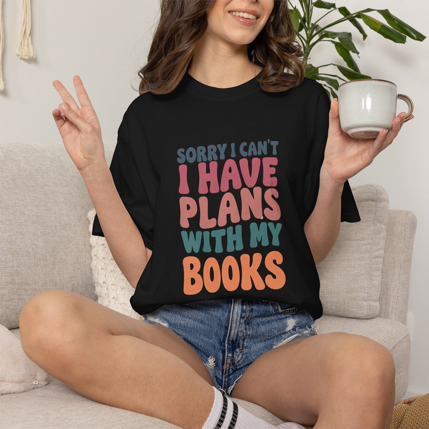 Book Lover T-Shirt — "Sorry I Can't, I Have Plans With My Books" Graphic Tee
