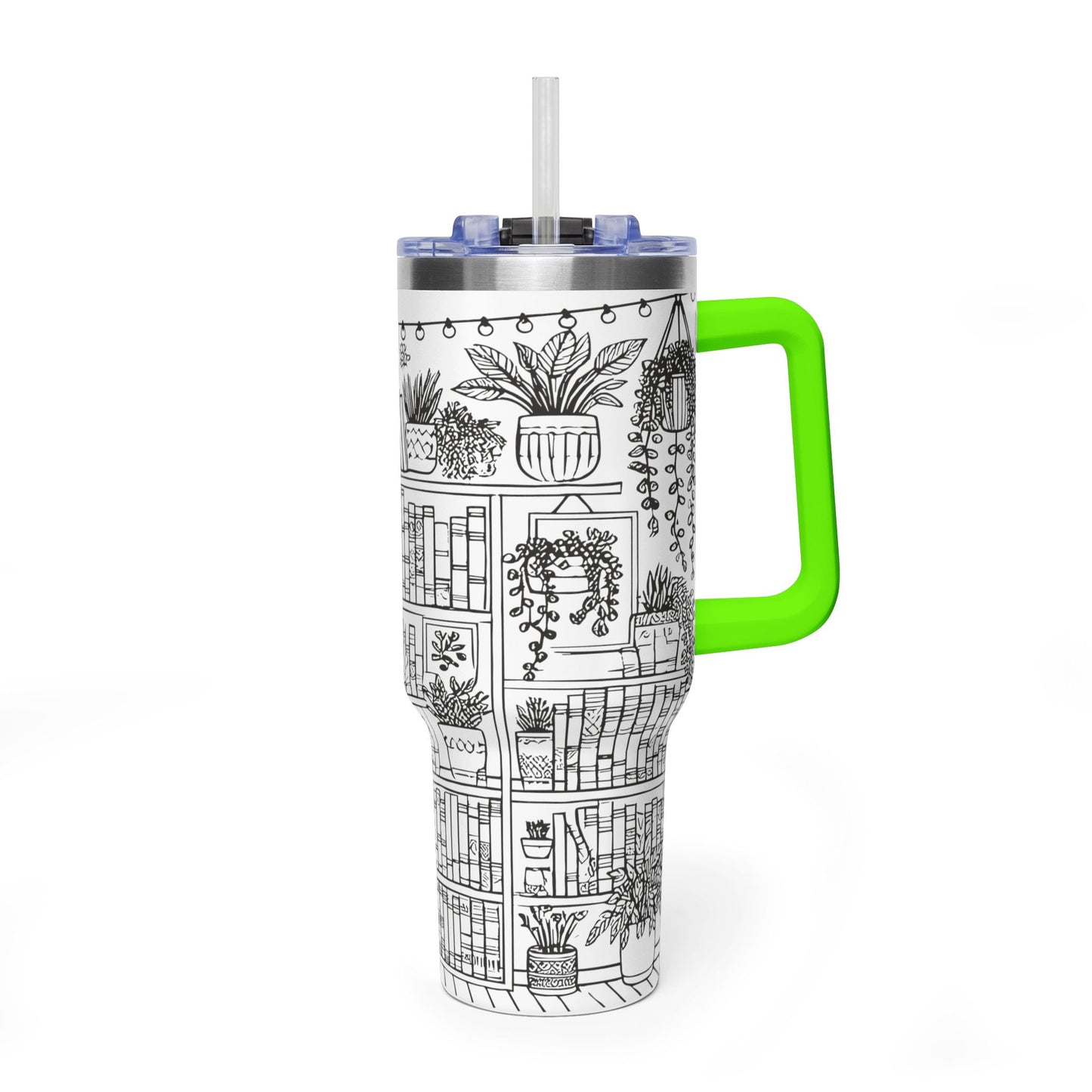 40oz Booklover Vacuum Tumbler – Illustrated Bookshelf Design