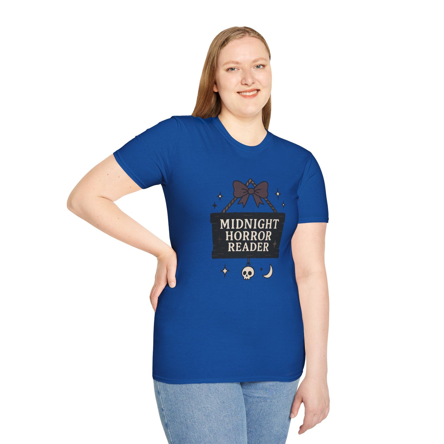 Lightweight Fabric - "Midnight Horror Reader" T-Shirt — Spooky Book Lover Graphic Tee