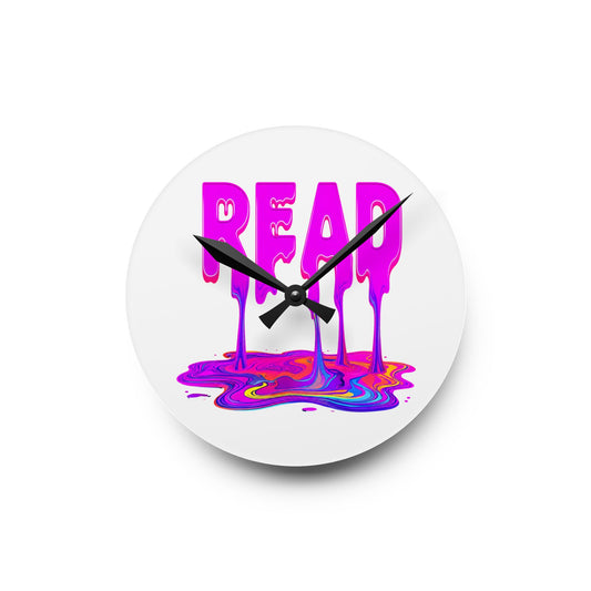Acrylic Wall Clock — "READ" Drippy Neon Melt Art Clock for Book Lovers