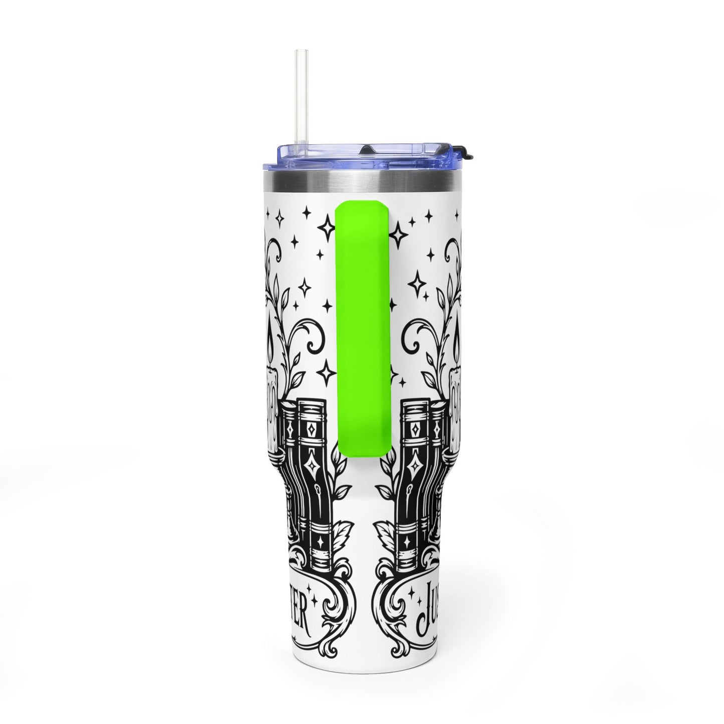 40oz Vacuum Tumbler — Black Cat "Just One More Chapter" Bookish Travel Mug