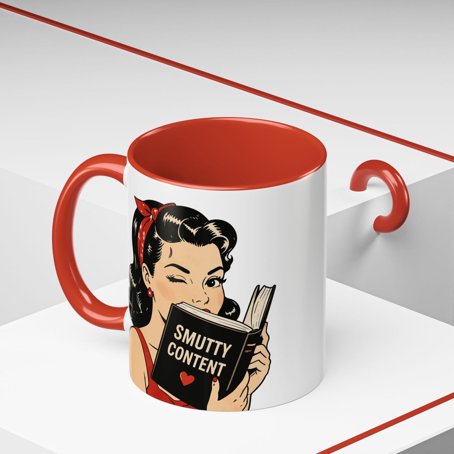 Retro Pin-Up Coffee Mug — Vintage Pop Art Woman with Heart Lollipop (11oz)