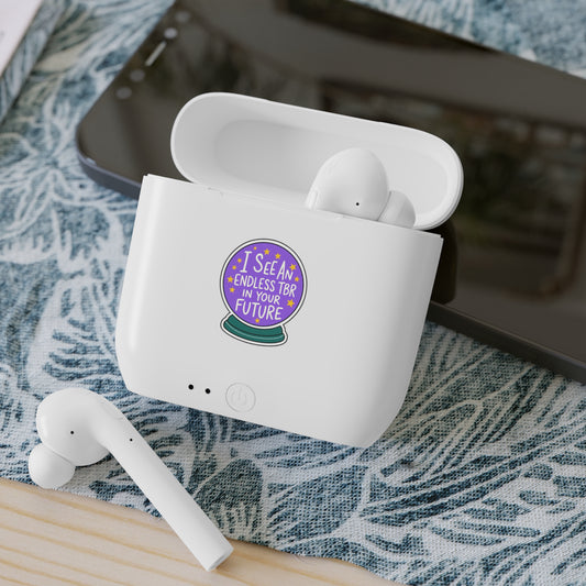 Wireless Earbuds Case Sticker — “I See an Endless TBR in Your Future” Crystal Ball Design