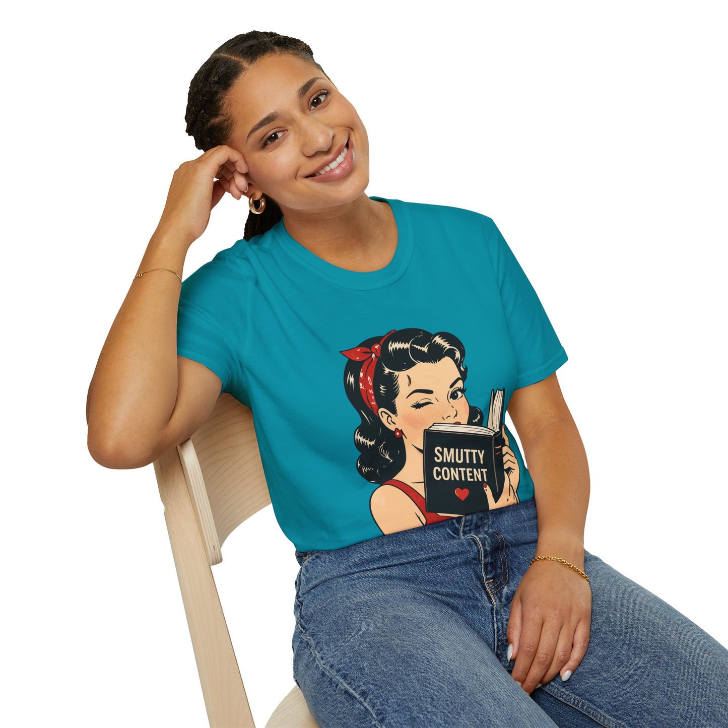 Lightweight Fabric - Vintage Pin-up Reading Tee — "Smutty Content" Graphic T-Shirt