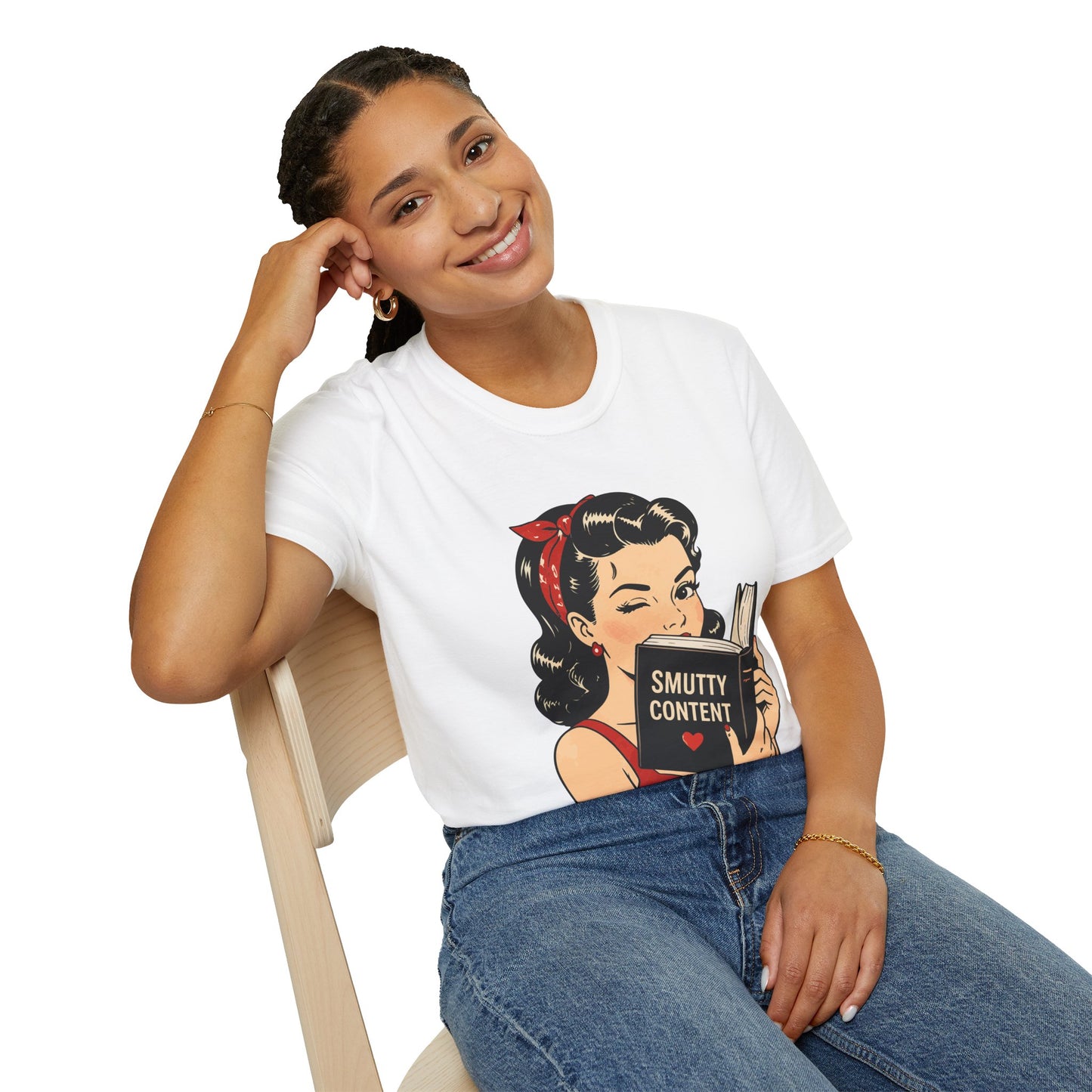 Lightweight Fabric - Vintage Pin-up Reading Tee — "Smutty Content" Graphic T-Shirt