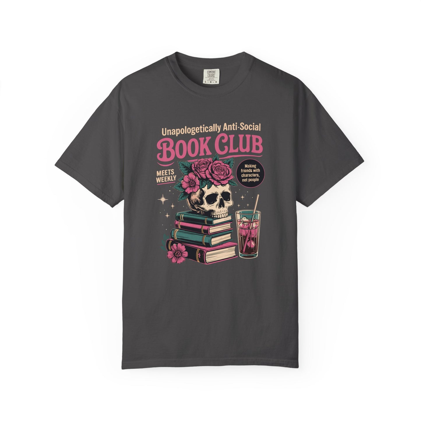 "Unapologetically Anti-Social Book Club" T-Shirt — Skull & Books Graphic Tee for Avid Readers