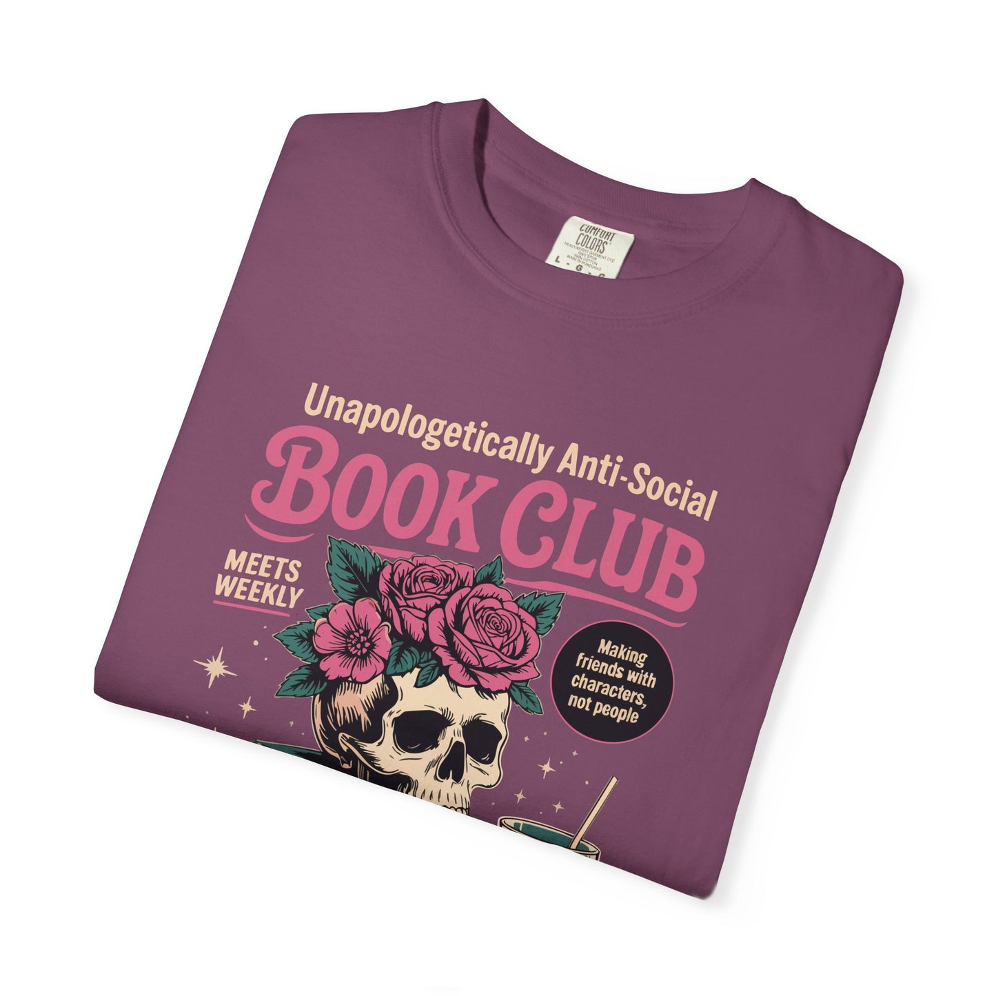 "Unapologetically Anti-Social Book Club" T-Shirt — Skull & Books Graphic Tee for Avid Readers