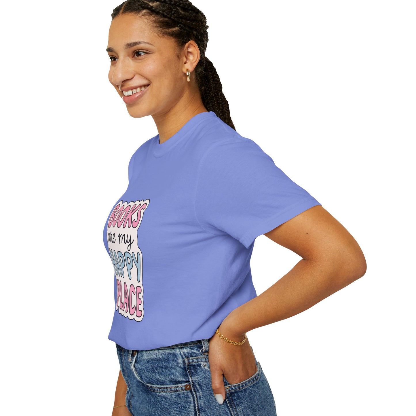 "Books Are My Happy Place" T-Shirt — Cute Pastel Reader Tee