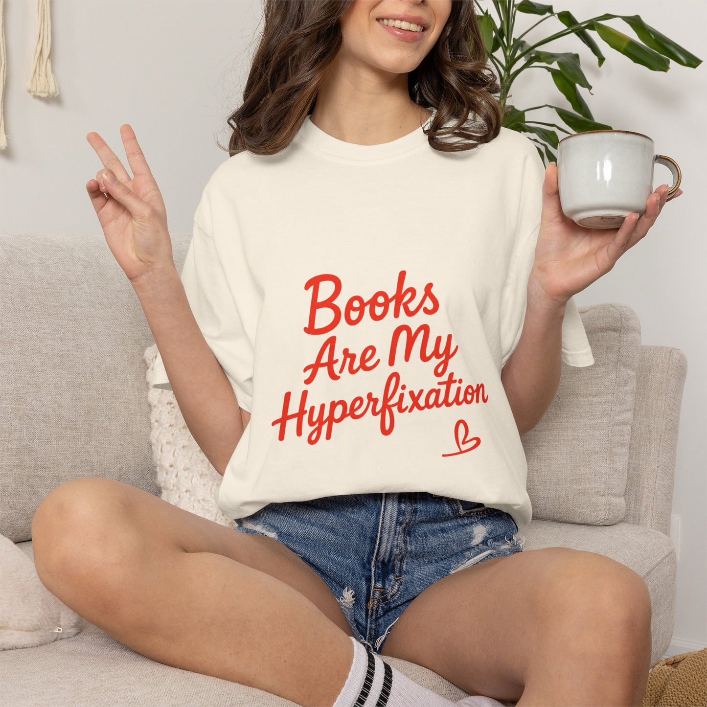 Books Are My Hyperfixation T-Shirt — Cute Red Script Reading Tee for Book Lovers