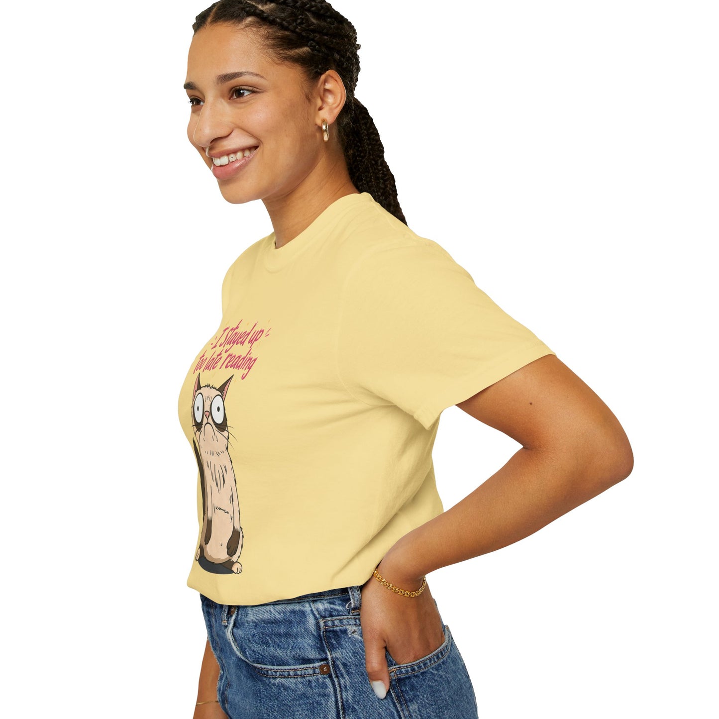 "I Stayed Up Too Late Reading" Cat T-Shirt — Cute Book Lover Graphic Tee