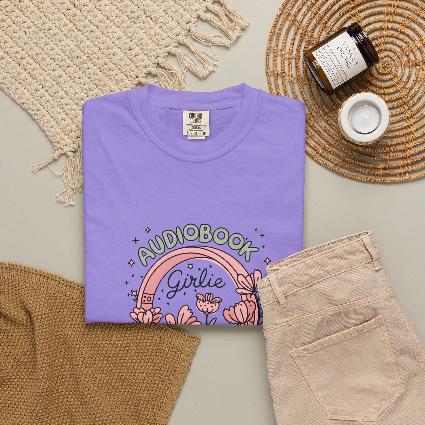 "Audiobook Girlie" T-Shirt — Floral Headphones Graphic Tee