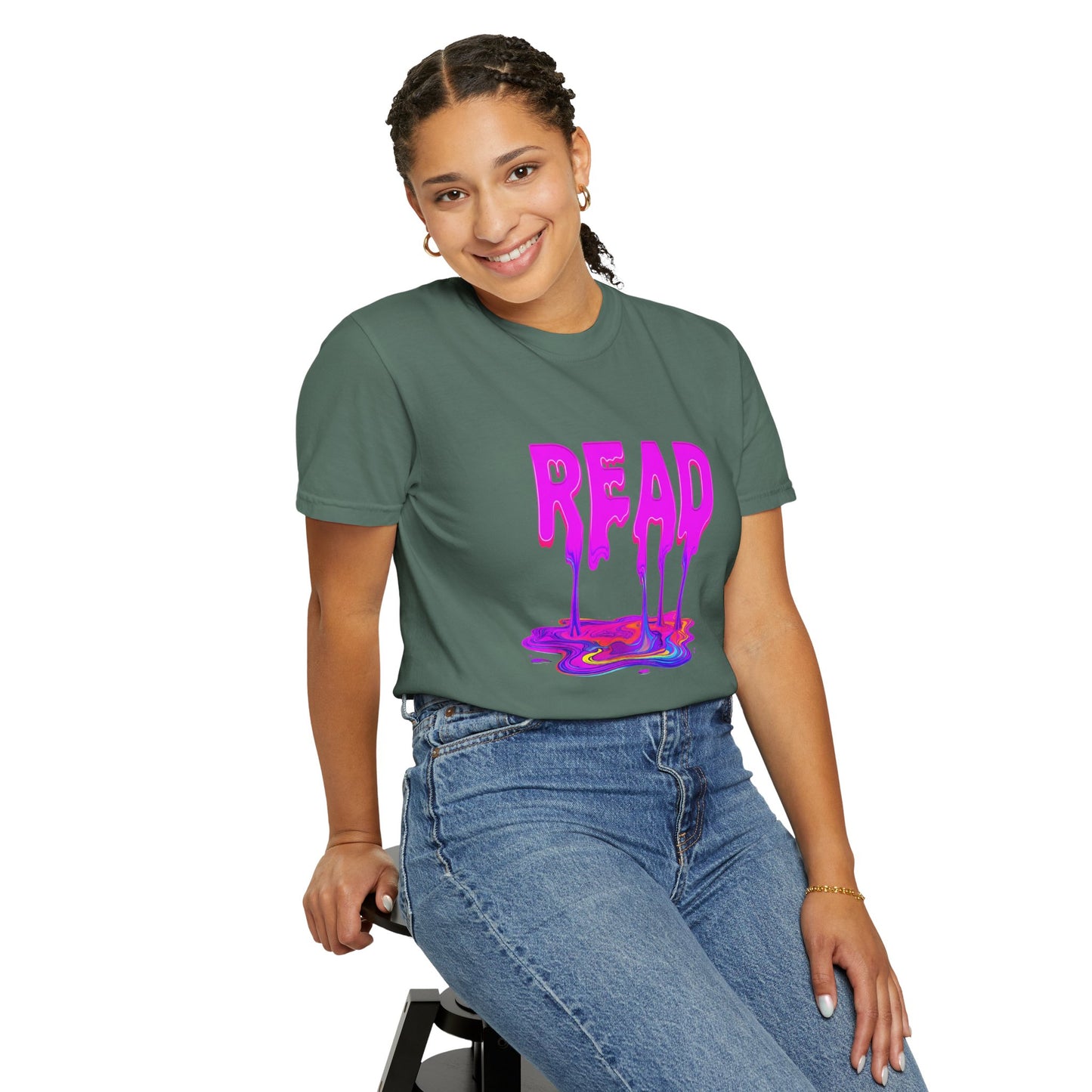 "READ" Dripping Graphic T-Shirt — Psychedelic Melting Book Design