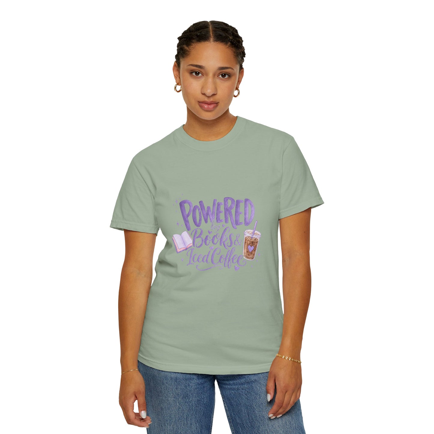 Book Lover T‑Shirt — "Powered by Books & Iced Coffee" Graphic Tee