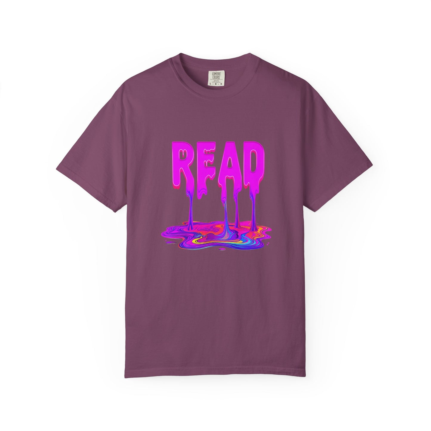 "READ" Dripping Graphic T-Shirt — Psychedelic Melting Book Design