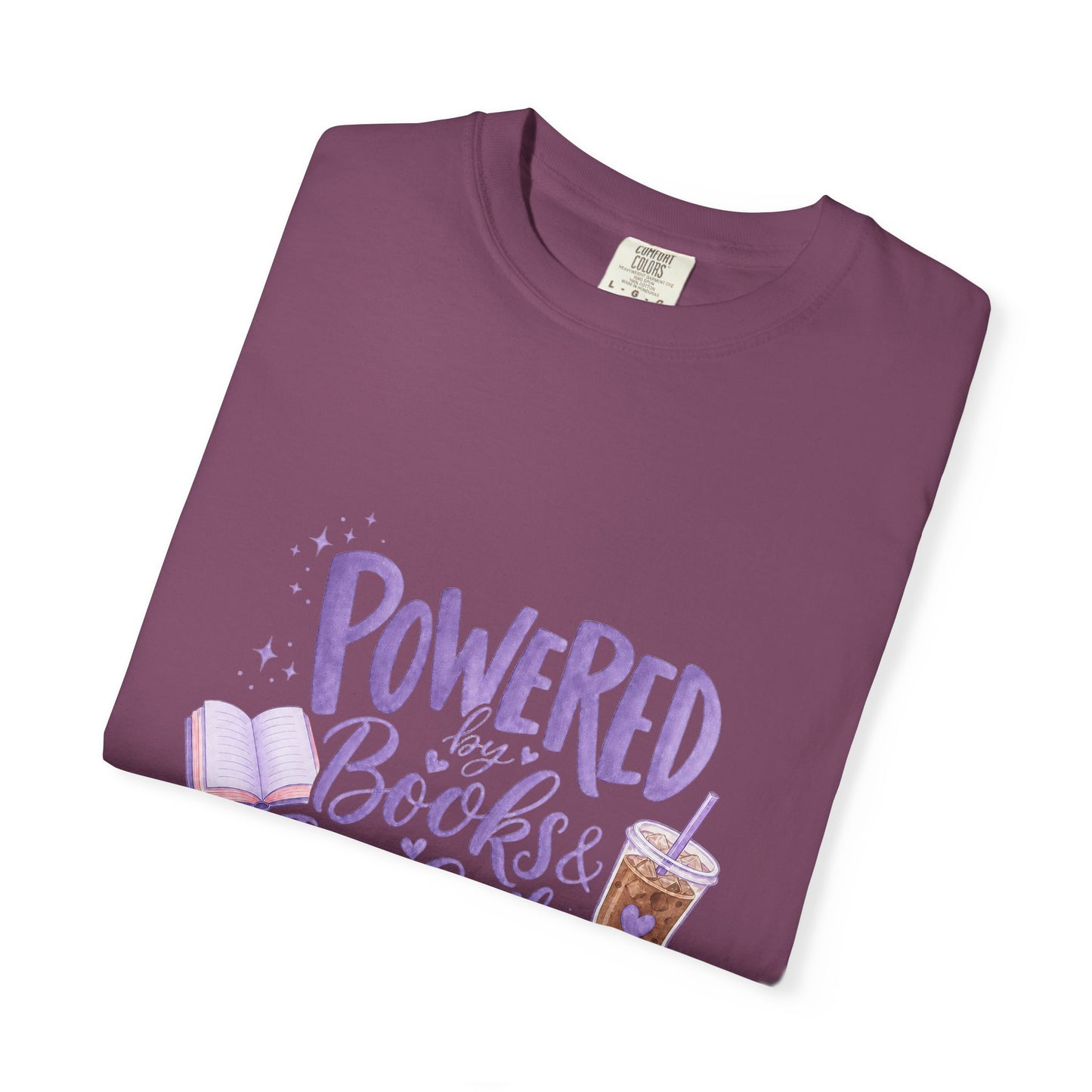 Book Lover T‑Shirt — "Powered by Books & Iced Coffee" Graphic Tee