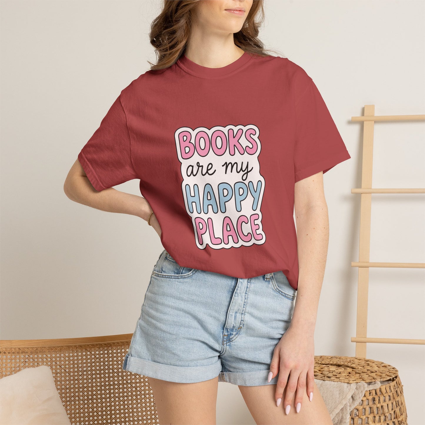 "Books Are My Happy Place" T-Shirt — Cute Pastel Reader Tee