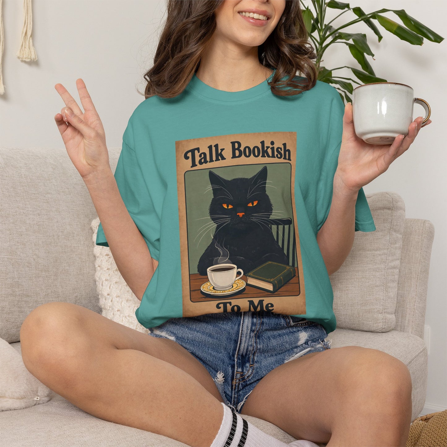 "Talk Bookish To Me" Cat T-Shirt