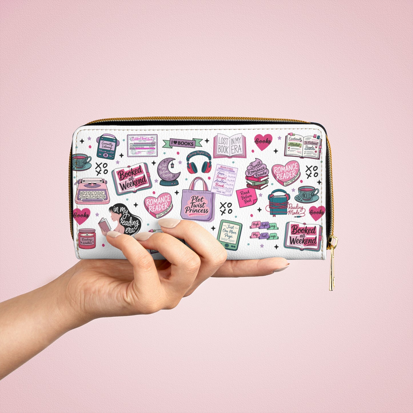 Romance Reader Zipper Wallet — Booklover Sticker Print Wallet