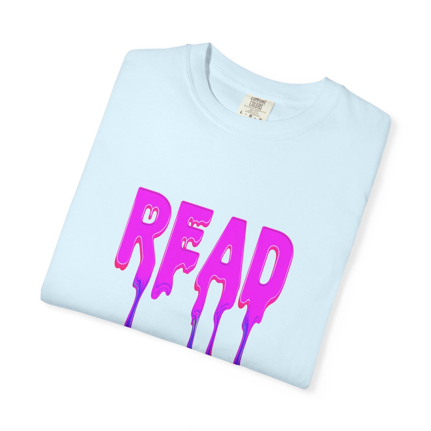 "READ" Dripping Graphic T-Shirt — Psychedelic Melting Book Design
